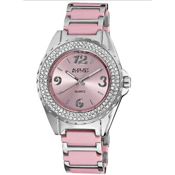 Women's August Steiner AS8036PK Pink Ceramic‎ Stainless Steel Pink Crystal Watch - Picture 1 of 11
